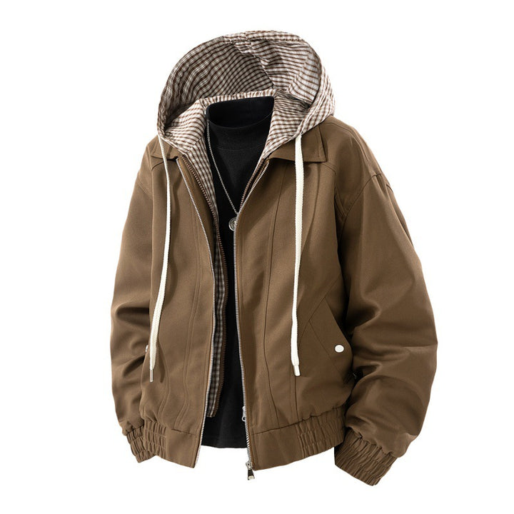 Herren winddichte Kapuzenjacke im Layer-Look mit gestreiftem Innenfutter und elastischem Saum Drune