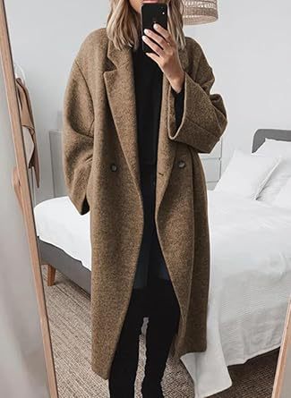 Damen Oversized Bouclé-Mantel mit doppelter Knopfleiste Drune