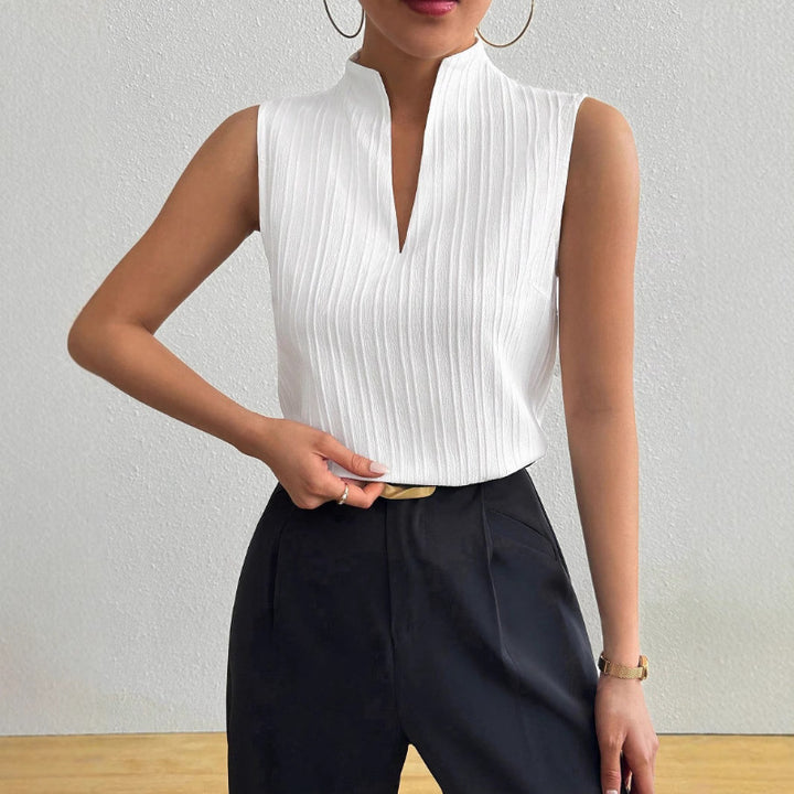 Damen Chicer Stehkragen-Top mit eleganter Rippstruktur Drune