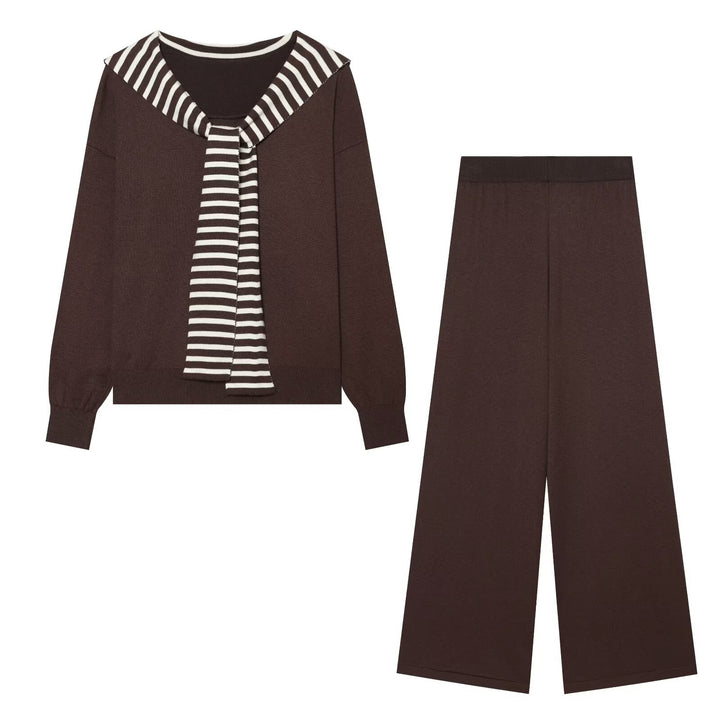 Damen Strick-Lounge-Set mit maritimen Schal-Detail und hoher Taille Drune