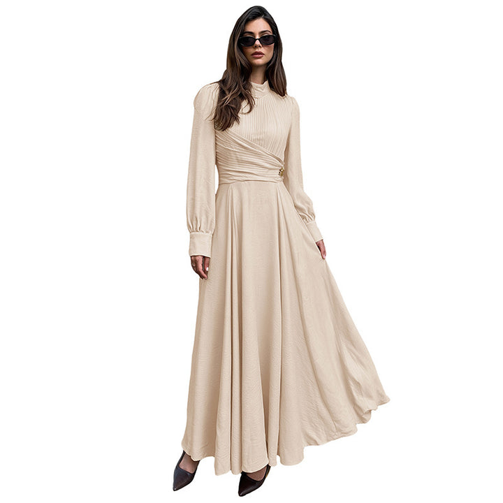 Damen Elegantes Maxikleid mit hochgeschlossenem Kragen und Rüschendetails Drune