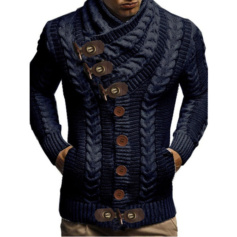 Herren Strickjacke mit großem Kragen und Zopfmuster Drune