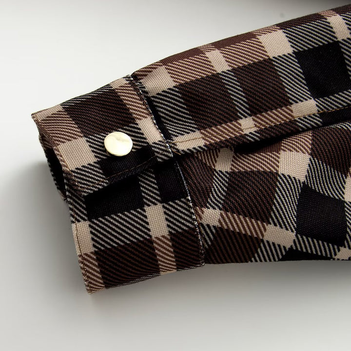 Damen Kariertes Overshirt‑Mantel mit Kunstlederkragen und Taillen‑Tunnelzug Drune