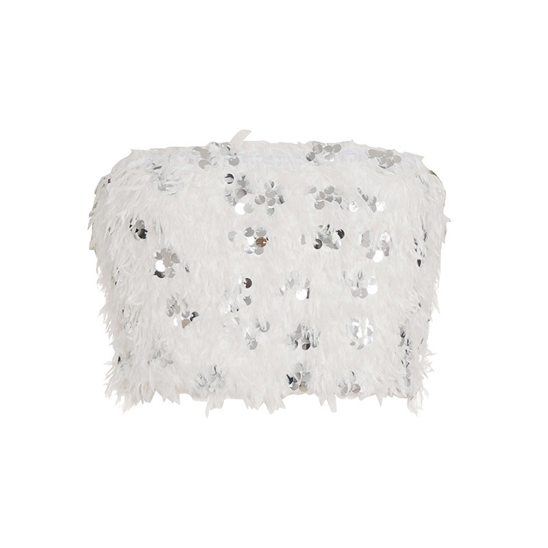 Damen Spitzen-Crop-Top mit glitzernden Pailletten Drune