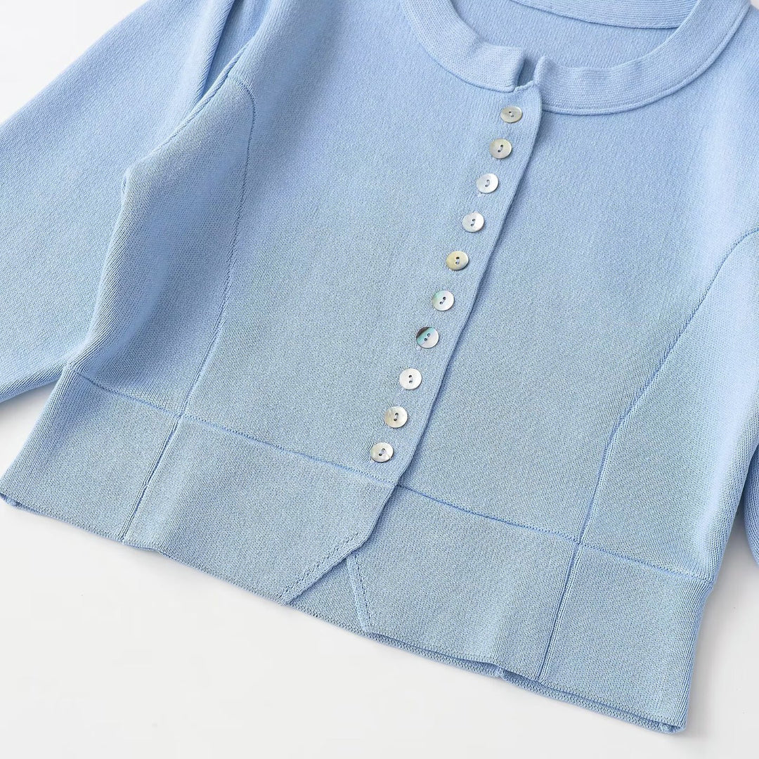 Damen Kurz geschnittene Rippstrick-Bolerojacke mit Puffärmeln Drune