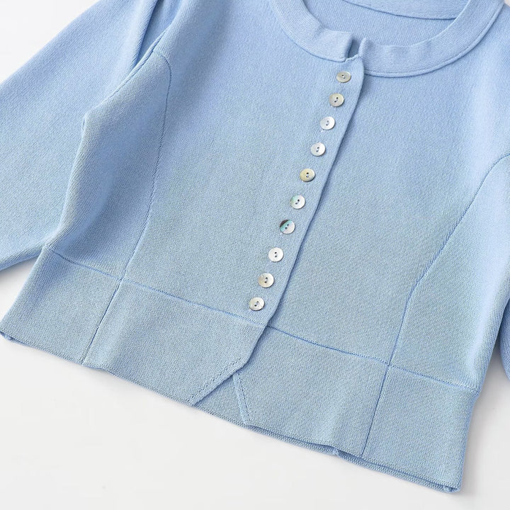 Damen Kurz geschnittene Rippstrick-Bolerojacke mit Puffärmeln Drune