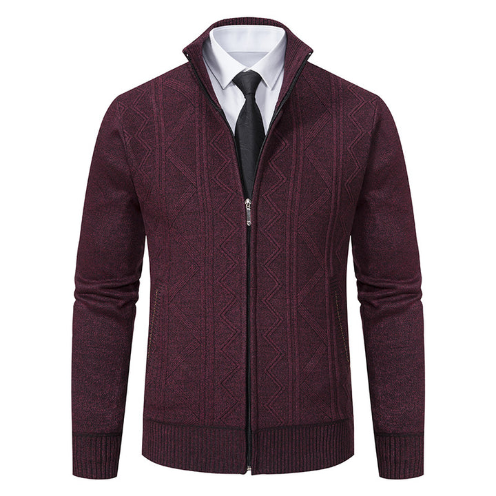 Herren nan Strickjacke mit Reißverschluss, Stehkragen und strukturierter Zopfmuster-Optik Drune