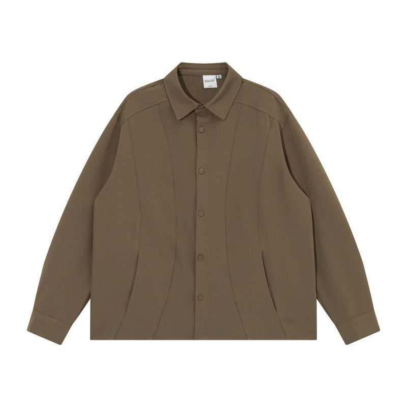 Unisex Boxy Hemdjacke mit minimalistischen Teilungsnähten und verdeckten Eingrifftaschen Drune