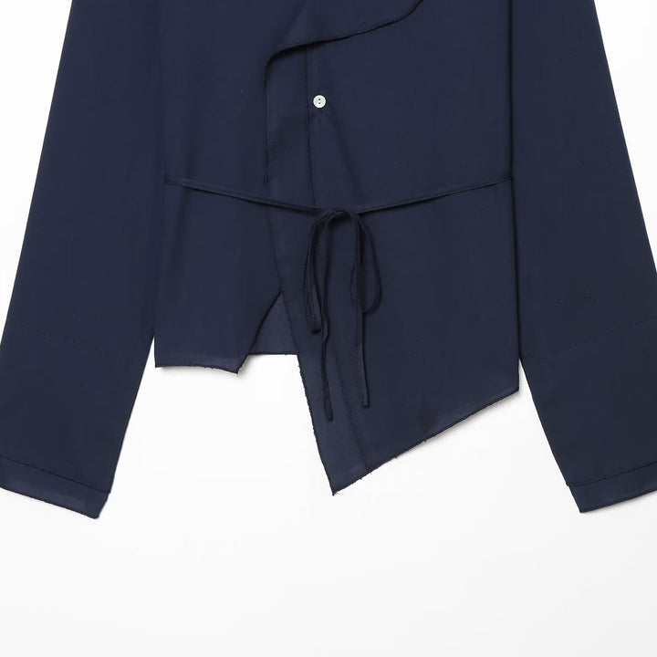Damen Wickelbluse mit Taillenband, asymmetrischem Saum und Volantkanten Drune