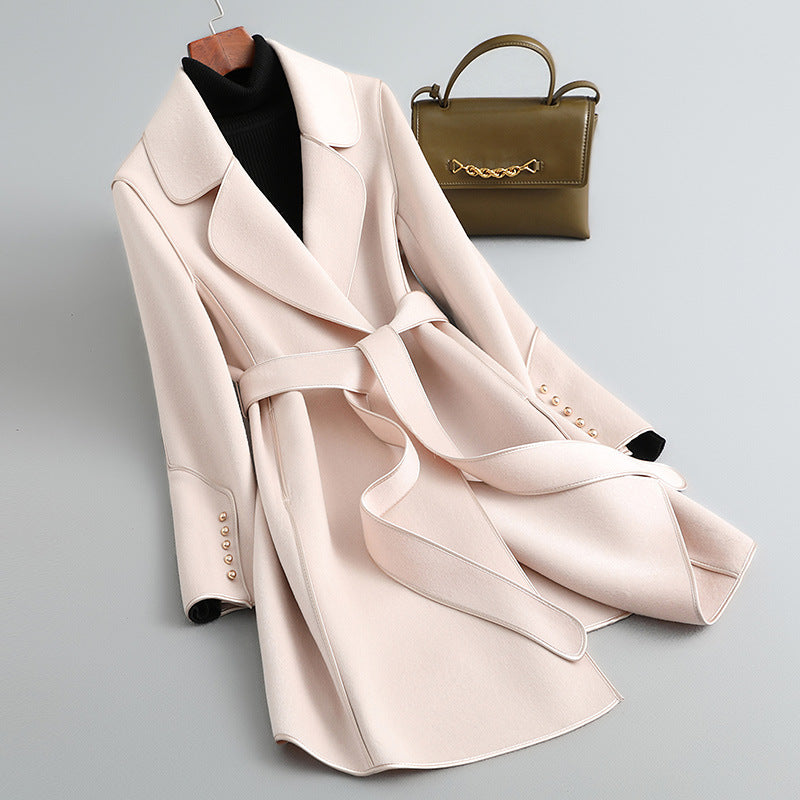 Damen Eleganter Wickelmantel mit Gürtel Drune