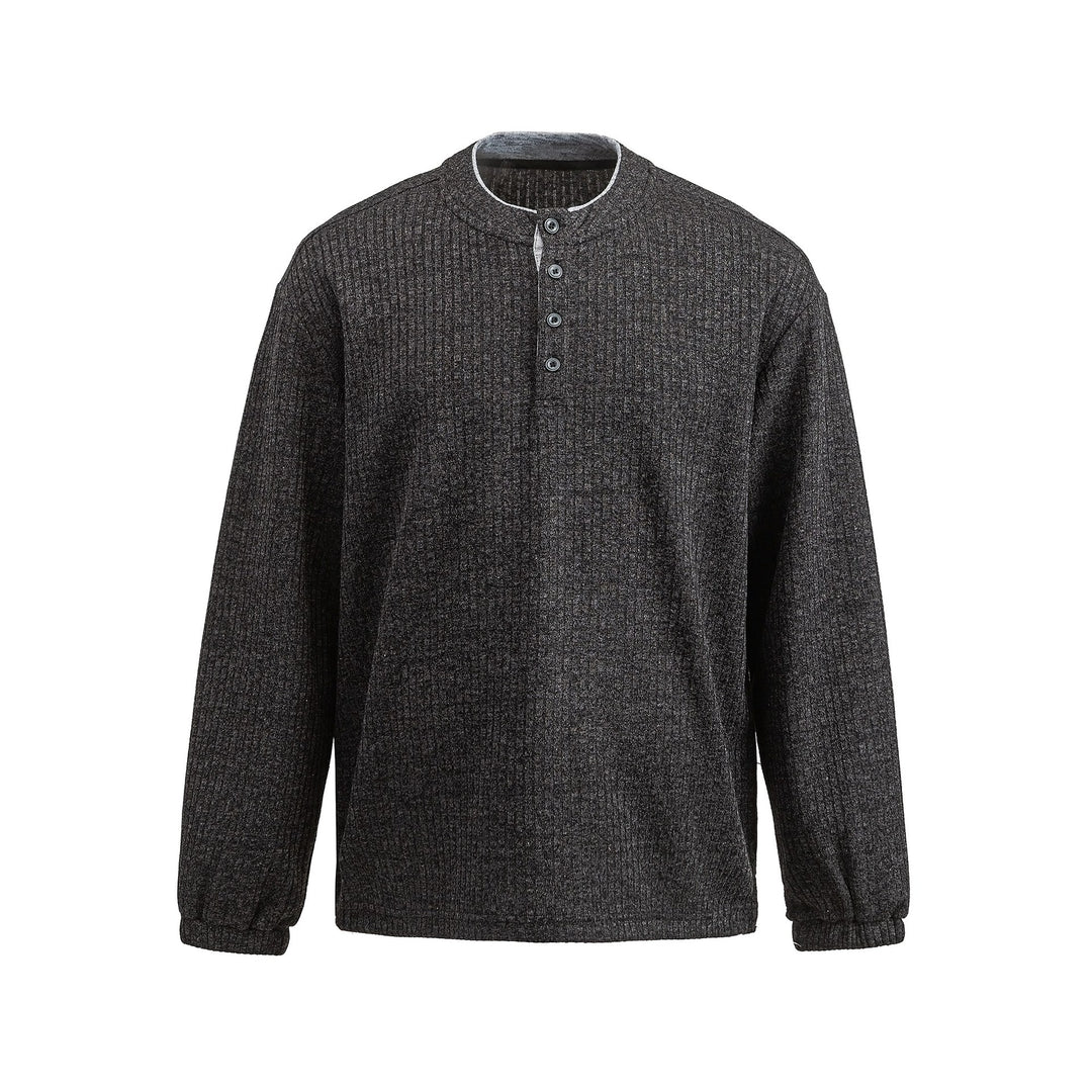 Herren Rippstruktur-Henley-Pullover mit Stehkragen und Knopfleiste Drune
