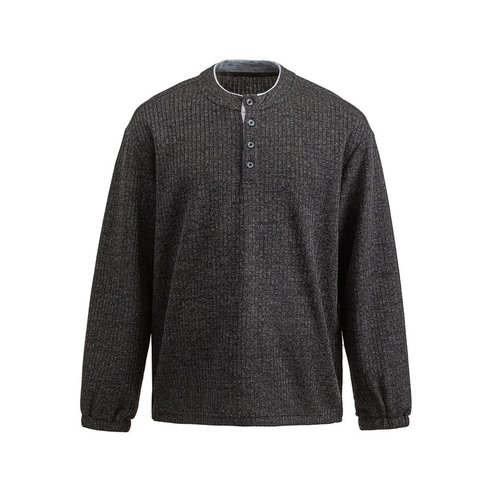 Herren Rippstruktur-Henley-Pullover mit Stehkragen und Knopfleiste Drune