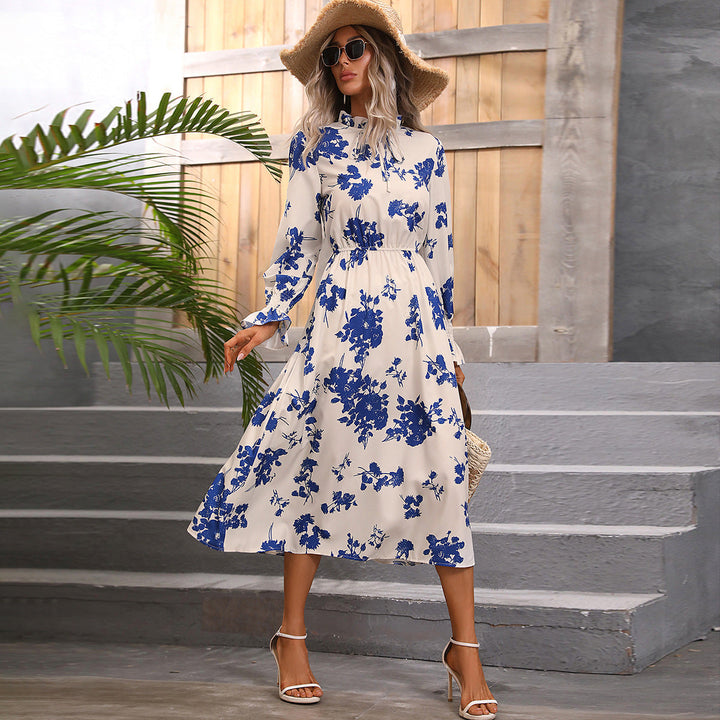 Damen Maxikleid mit floralem Print und angenähtem Bindeband Drune