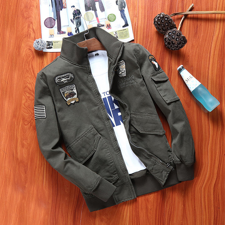 Herren Canvas-Fliegerblouson mit Frontklappentaschen, Ärmeltasche und Rippbündchen Drune