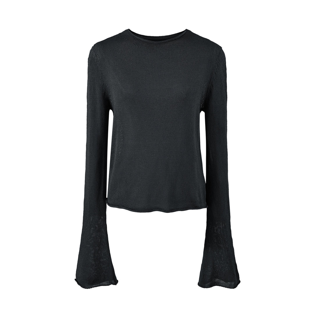 Damen Leichtes Feinstrick-Longsleeve mit ausgestellten Trompetenärmeln Drune