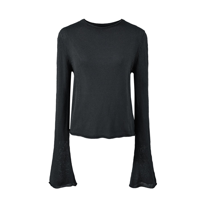 Damen Leichtes Feinstrick-Longsleeve mit ausgestellten Trompetenärmeln Drune