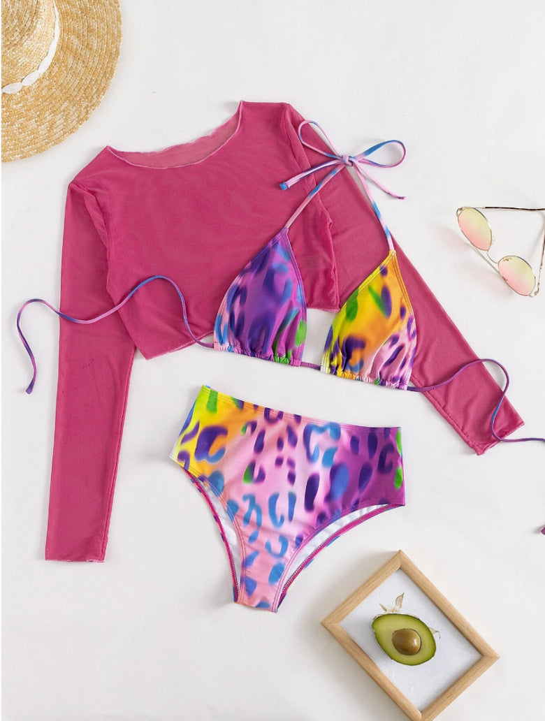 Damen High-Waist Bikini Set mit langärmligem Oberteil Drune