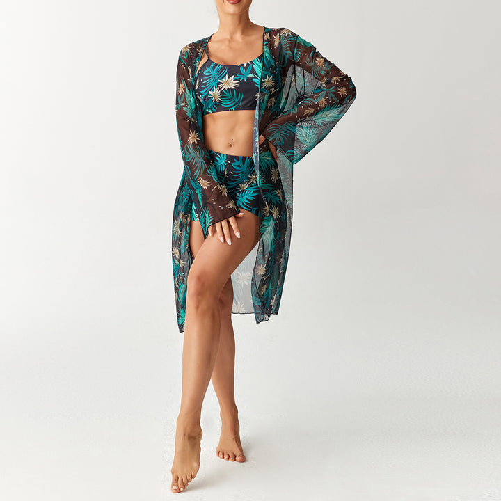 Damen Bikini-Set mit elegantem Crop-Top und durchscheinendem Strandkimono Drune