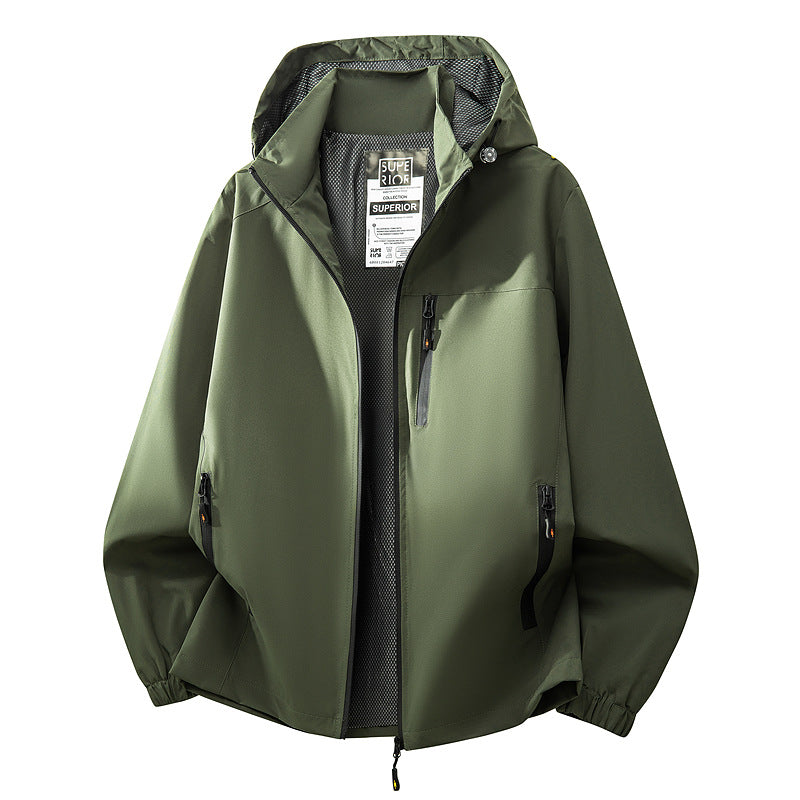 Herren Leichte wasserabweisende Kapuzen‑Softshelljacke mit Mesh‑Futter, Reißverschlusstaschen & elastischen Bündchen Drune