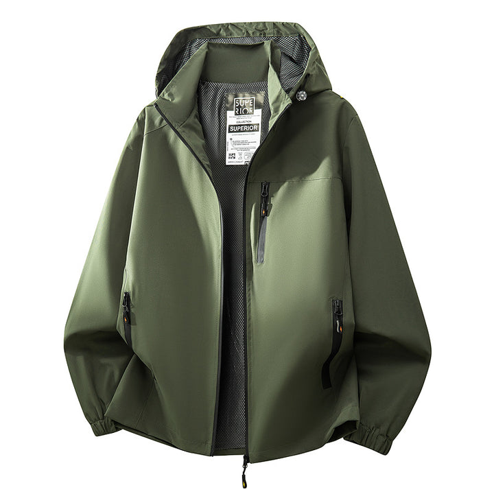 Herren Leichte wasserabweisende Kapuzen‑Softshelljacke mit Mesh‑Futter, Reißverschlusstaschen & elastischen Bündchen Drune