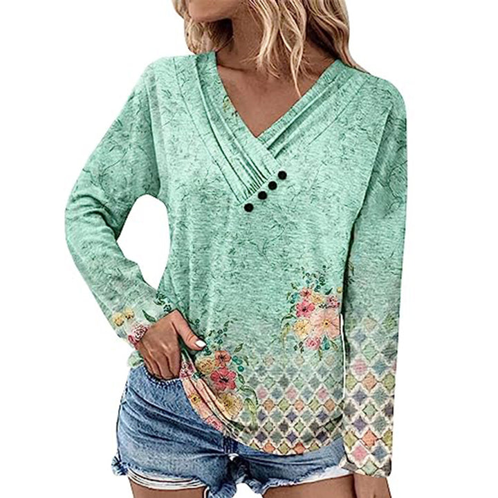 Damen Gerippter V-Ausschnitt Pullover mit Farbverlauf, Zierknöpfen und legerer Passform Drune