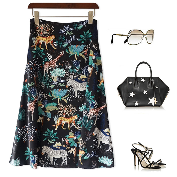Damen Midi-Rock mit floralem Tierdruck Drune