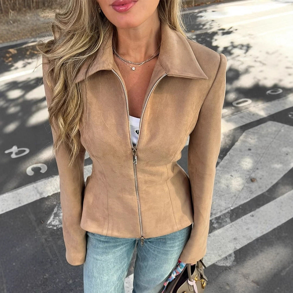 Damen Taillierte Velourslederoptik-Jacke mit Zweiwege-Reißverschluss Drune