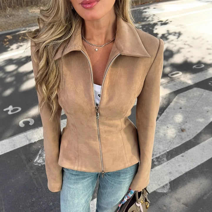 Damen Taillierte Velourslederoptik-Jacke mit Zweiwege-Reißverschluss Drune