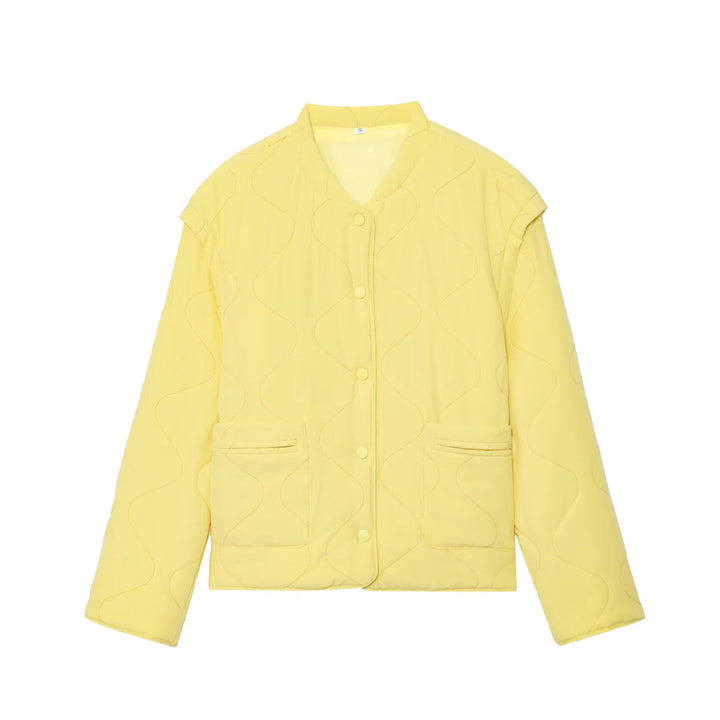 Damen nan gesteppte Übergangsjacke mit wellenstich, V-Ausschnitt und Druckknopfleiste Drune