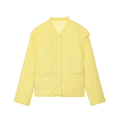 Damen nan gesteppte Übergangsjacke mit wellenstich, V-Ausschnitt und Druckknopfleiste Drune