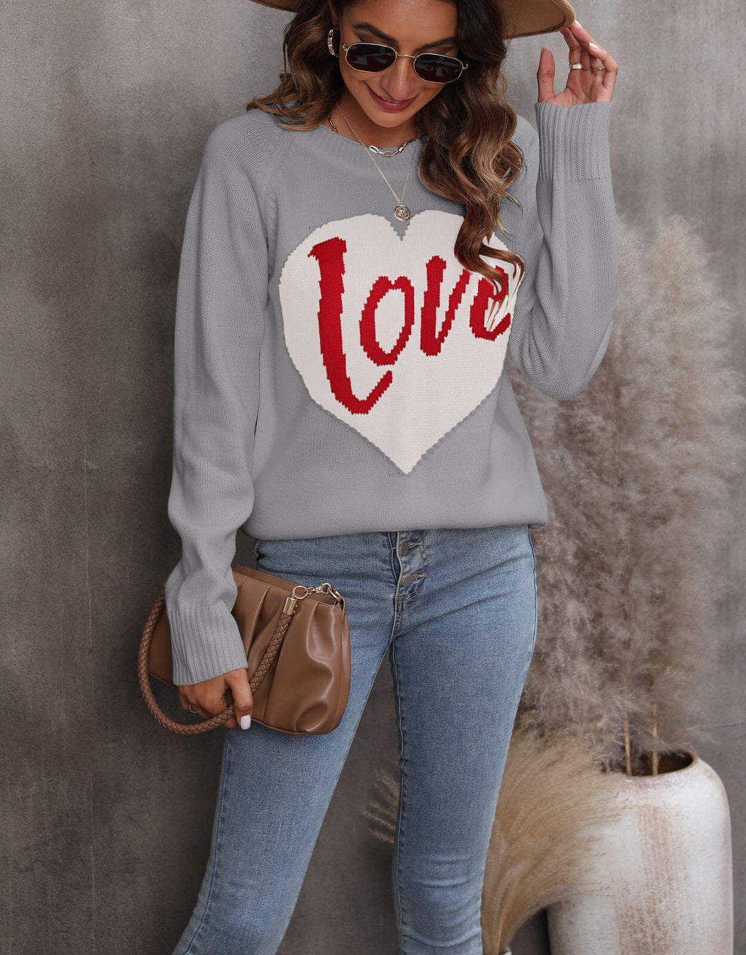 Damen Strickpullover mit Herz-Design Drune