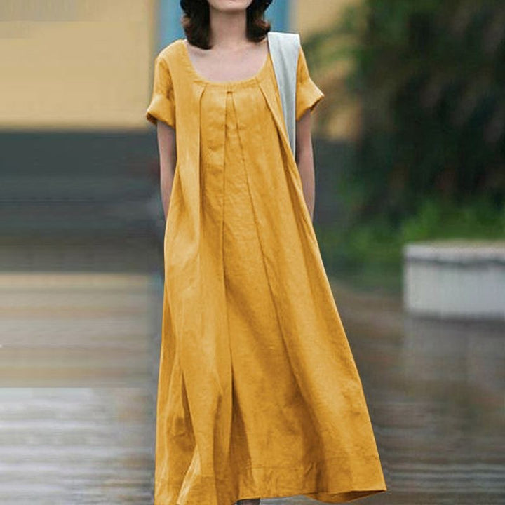 Damen Maxi-Kleid mit weitem Schnitt und elegantem Rundhalsausschnitt Drune