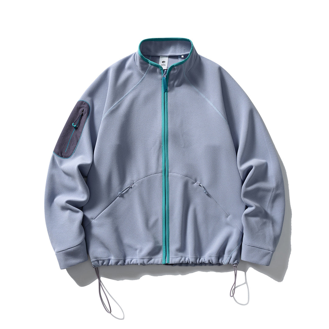 Unisex Struktur-Fleecejacke mit Reißverschluss, Ärmeltasche und Kordelzug Drune