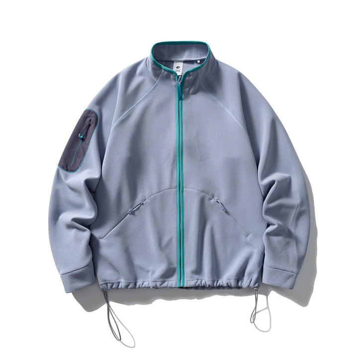 Unisex Struktur-Fleecejacke mit Reißverschluss, Ärmeltasche und Kordelzug Drune