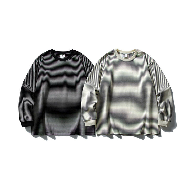 Unisex Oversize Longsleeve im Marinelook mit feiner Ringelstruktur und geripptem Kragen Drune
