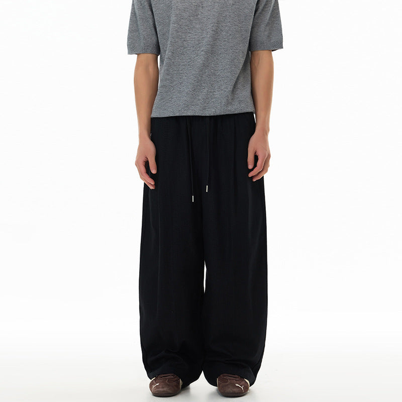 Herren Weite Leinen-Baumwoll-Hose mit Kordelzug und Taschen Drune