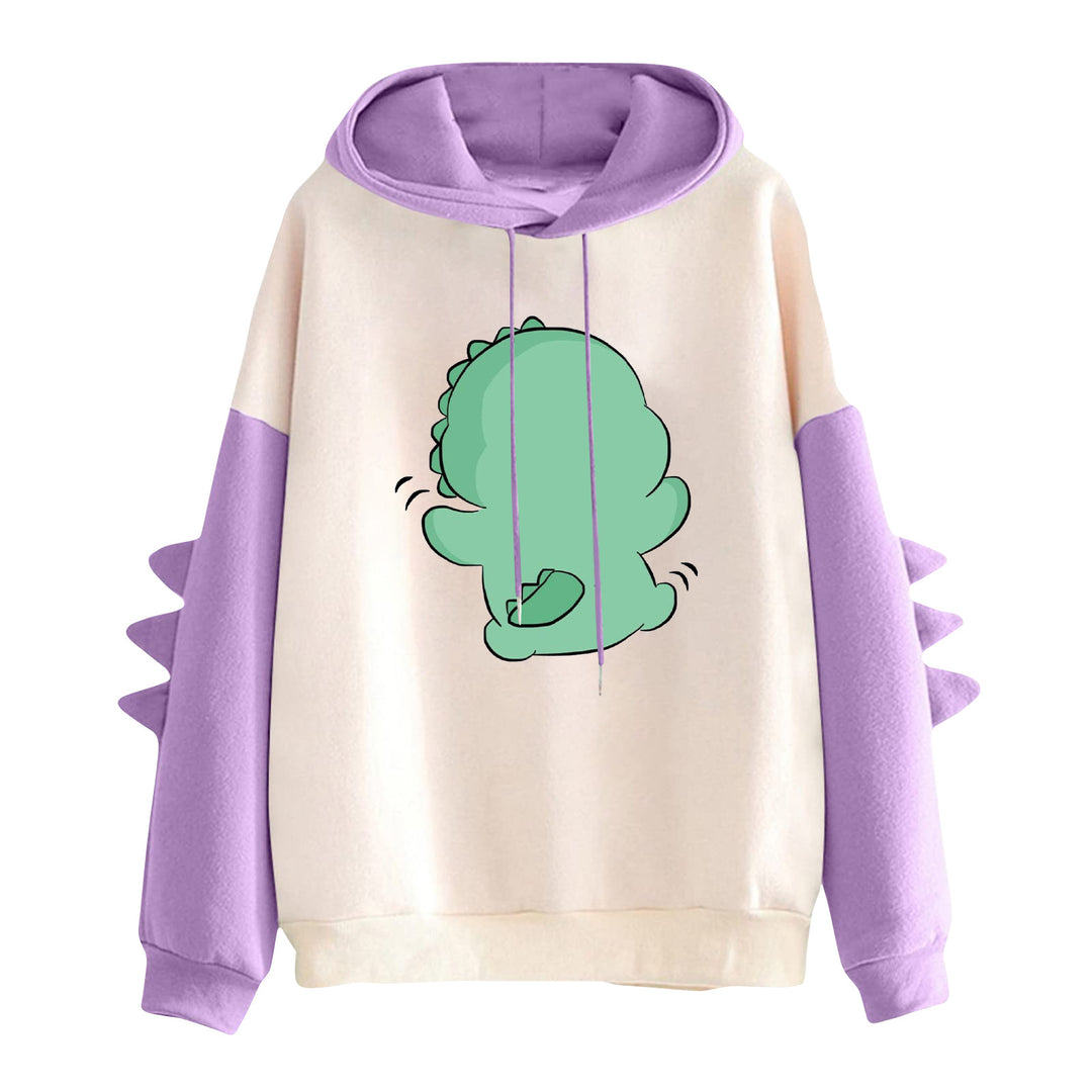 Damen nan Kapuzenpullover mit niedlichem Dinosaurierprint und dreidimensionalen Stacheln Drune