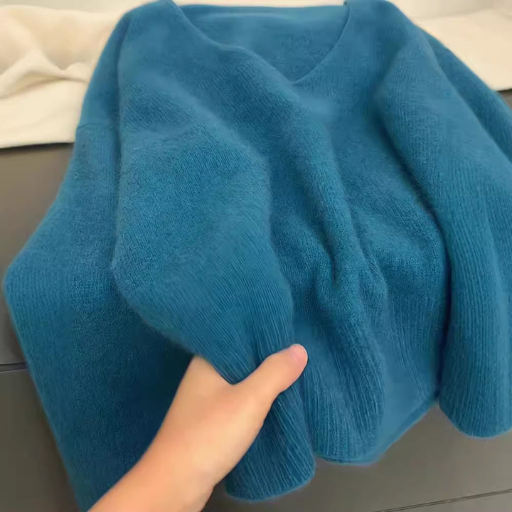 Damen Eleganter V-Ausschnitt Pullover mit Rippstruktur und lässigem Schnitt Drune