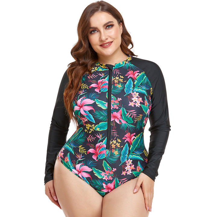 Damen Sportlicher Langarm-Schwimmanzug mit floralem Design Drune