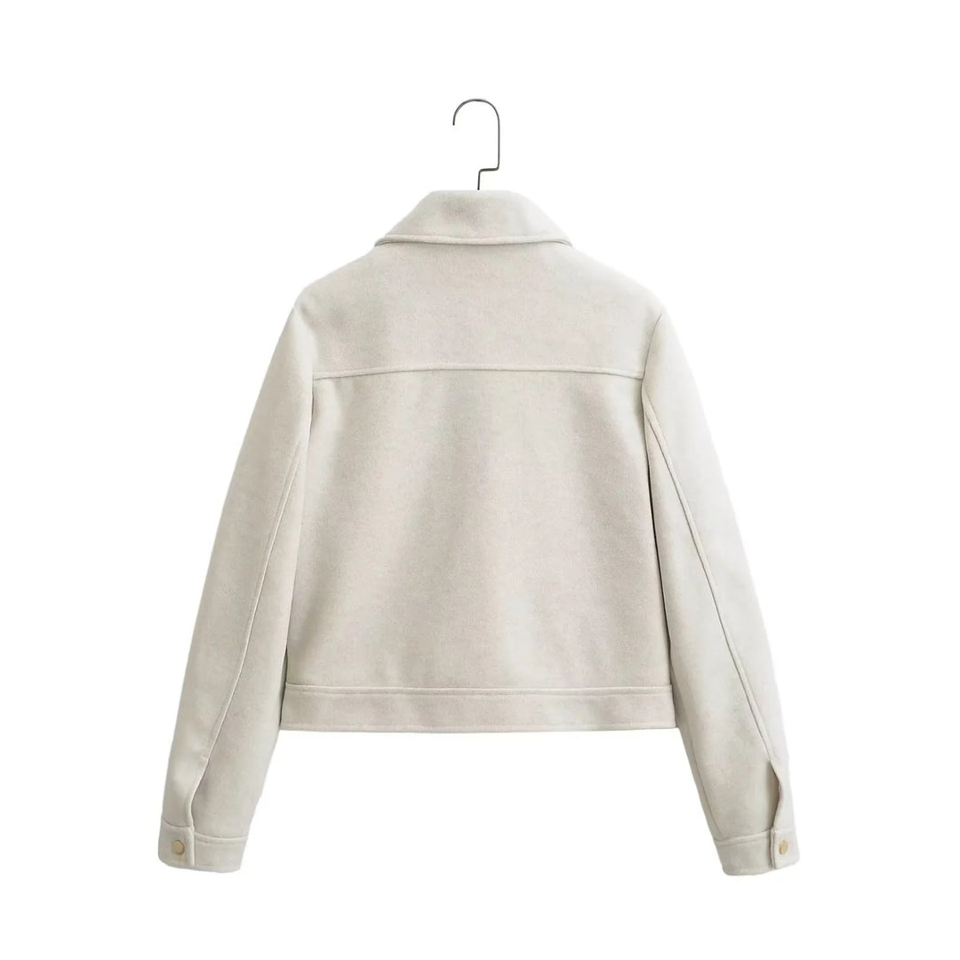 Damen nan boxy Wollblend Shacket mit verdecktem Metallreißverschluss, Hemdkragen und aufgesetzten Pattentaschen Drune