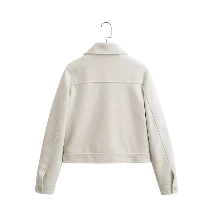 Damen nan boxy Wollblend Shacket mit verdecktem Metallreißverschluss, Hemdkragen und aufgesetzten Pattentaschen Drune