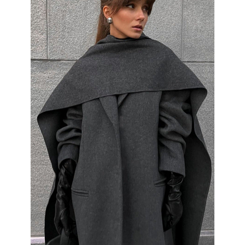 Damen Eleganter Cape Mantel aus hochwertigem Wollmix Drune