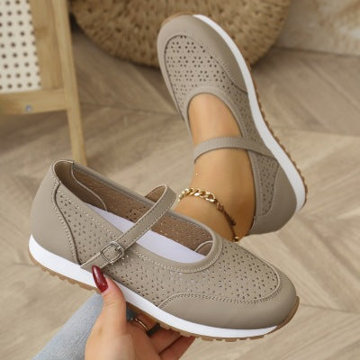 Damen Perforierte Mary-Jane-Sneaker mit verstellbarem Riemen Drune