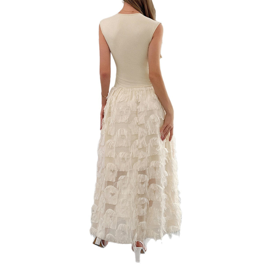 Damen Maxi-Faltenkleid mit Fransen Drune