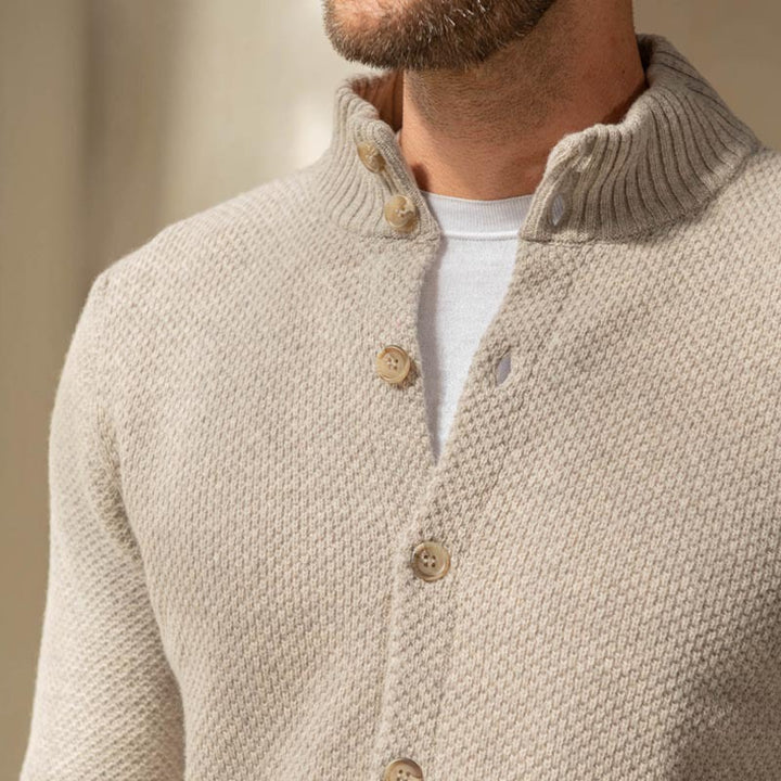 Herren Strukturstrick-Cardigan mit Stehkragen und durchgehender Knopfleiste Drune