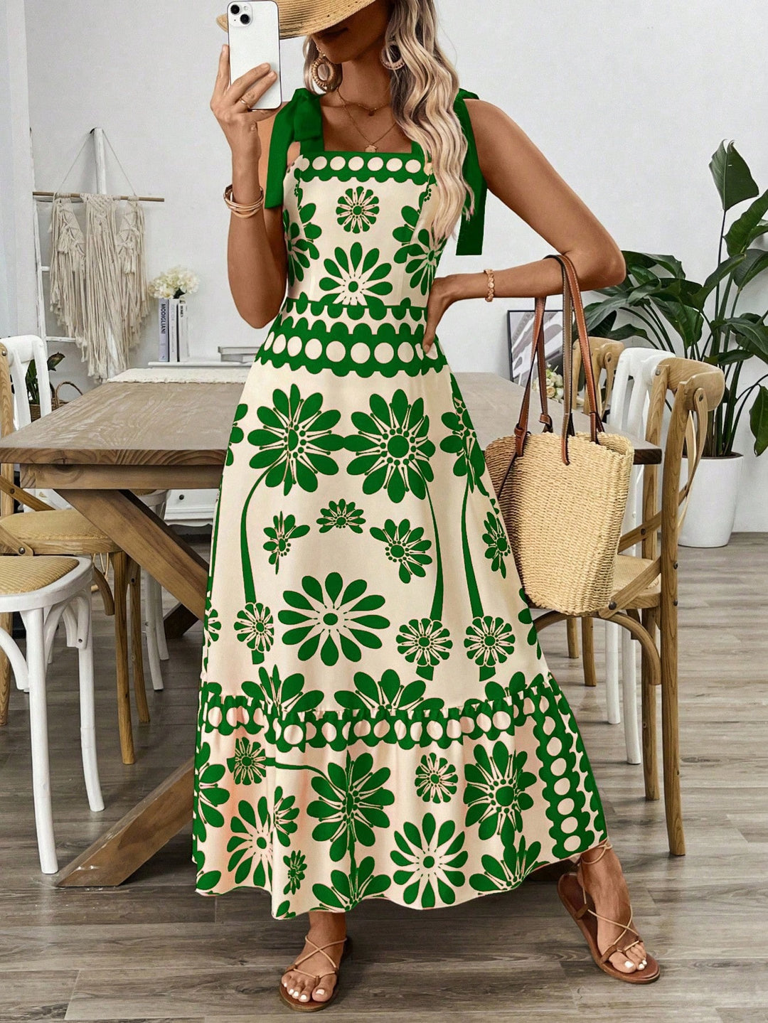 Damen Floral Print Maxikleid Drune