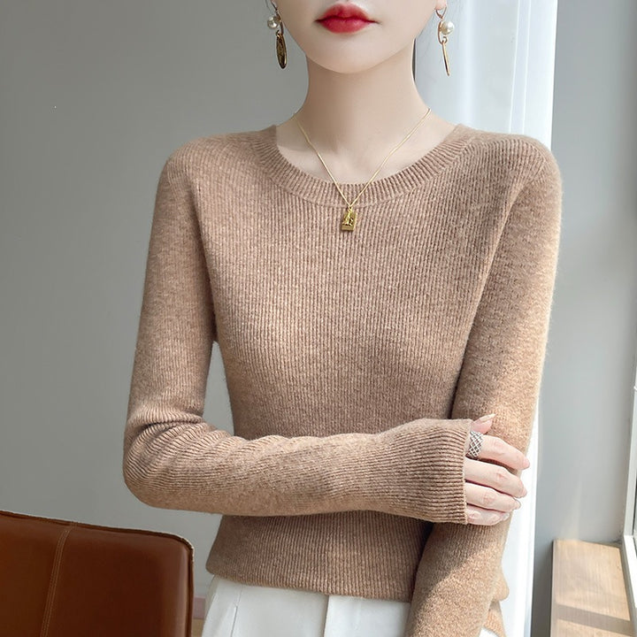 Damen Taillierter Rundhals-Pullover aus fein gerippter Kaschmir‑Optik Drune