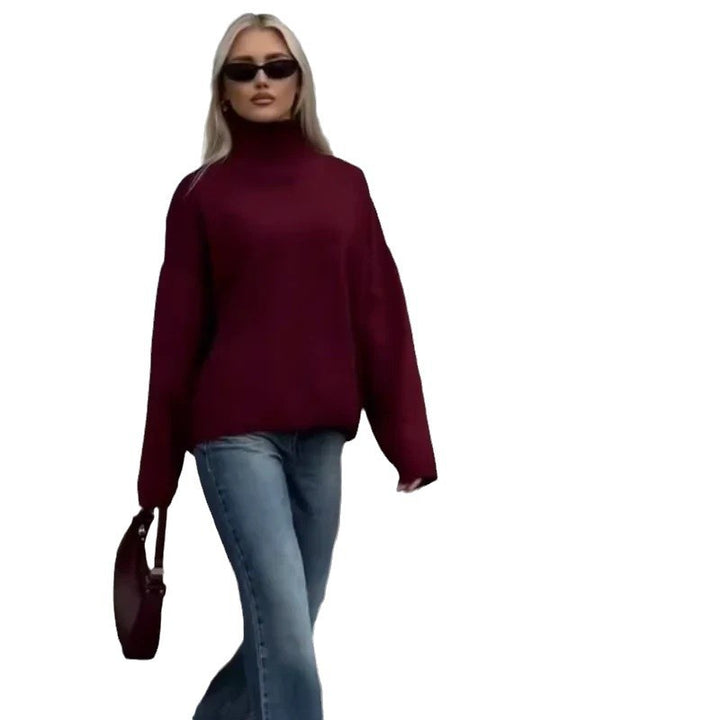Damen Oversized Pullover mit hohem Kragen Drune