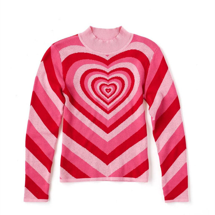 Damen nan oversized Strickpullover mit Herz-Intarsie und Chevron-Muster Drune