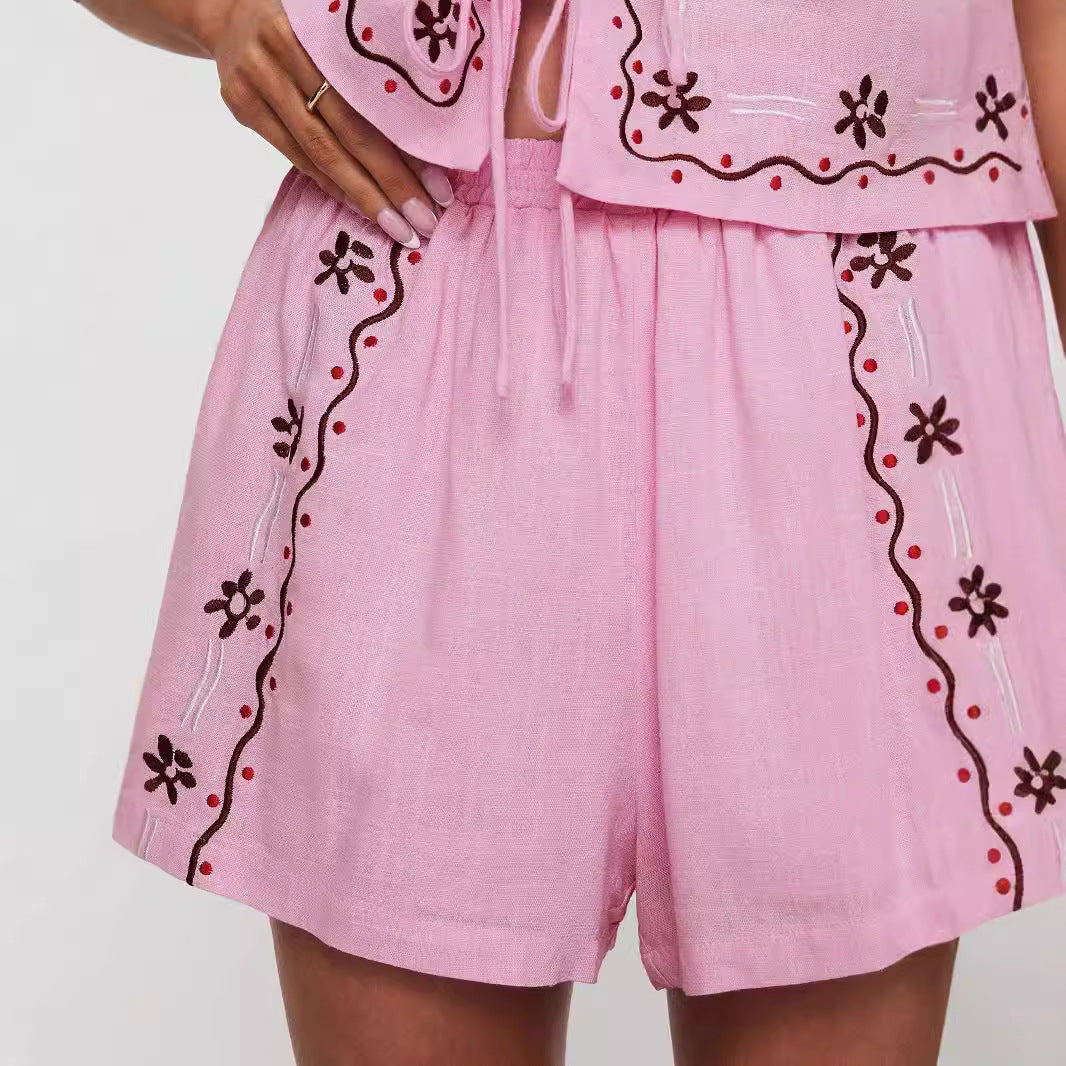 Damen luftiges Zweiteiler-Set mit floraler Stickerei Drune